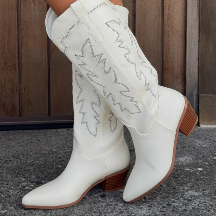 Women Classic Chic Western Cowboy Boots with Block Heel for Autumn