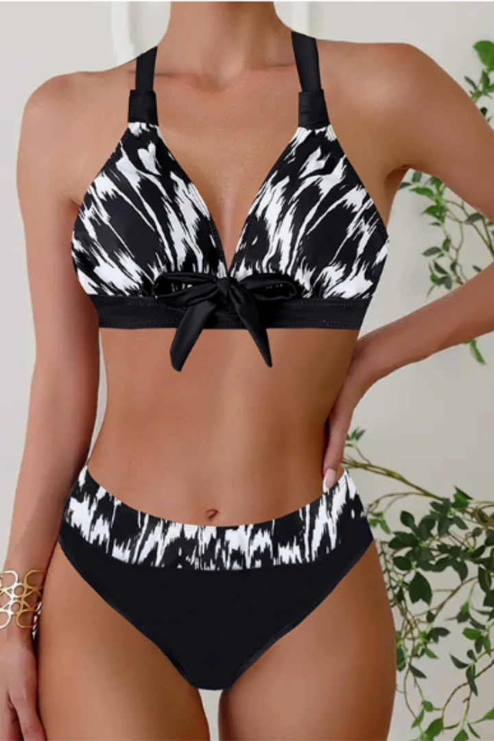Women V-neck bikini set women bikini set with V-neck bikini top with front tie