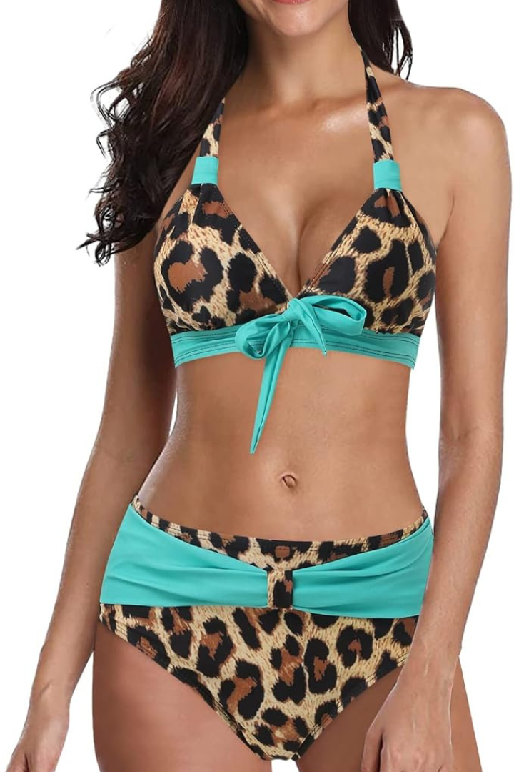 Women V-neck bikini set women bikini set with V-neck bikini top with front tie
