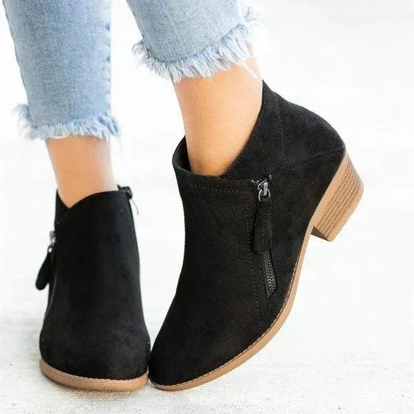 Women’s Ankle Boots with Side-Zip Closure and Low Heel