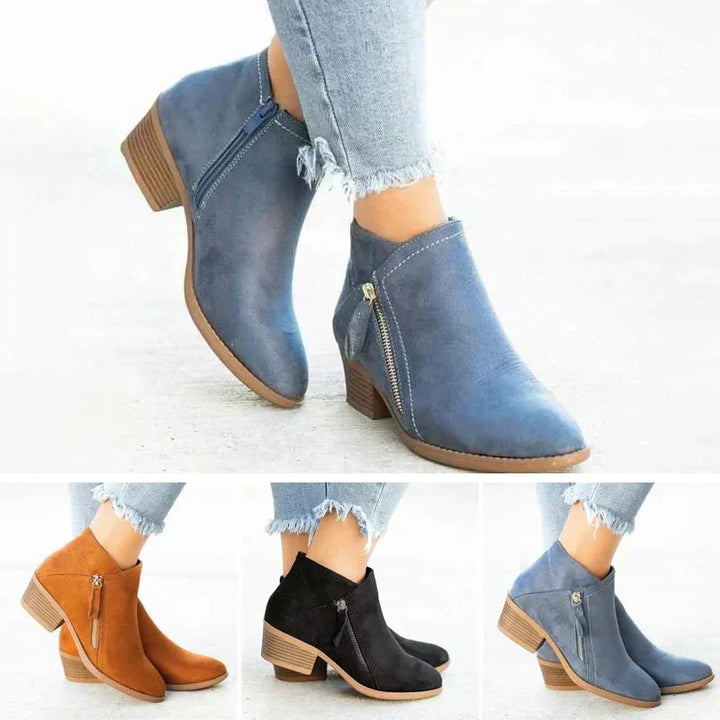 Women’s Ankle Boots with Side-Zip Closure and Low Heel
